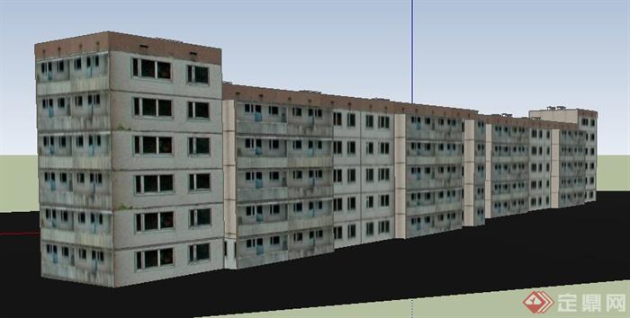 多层联排公寓住宅楼建筑设计su模型(2)