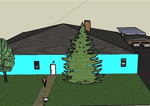 某单层乡村养殖住宅建筑设计SU(草图大师)模型