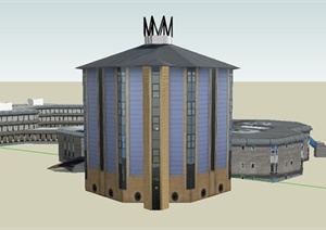 现代某综合大规模办公大厦建筑设计SU(草图大师)模型