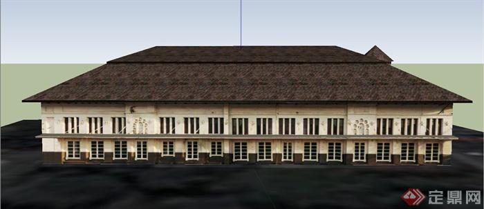 某两层东南亚风格教学楼建筑设计SU模型(1)