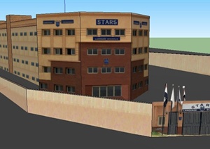 现代学校四层教学楼建筑设计SU(草图大师)模型