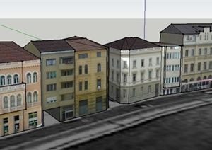欧式多层联排办公楼建筑设计SU(草图大师)模型