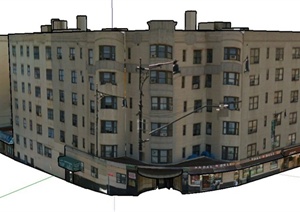 现代六层沿街商业办公楼建筑设计SU(草图大师)模型