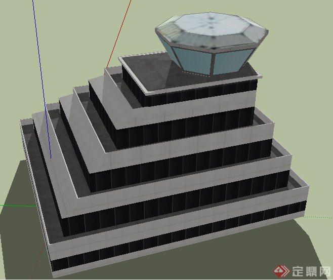 现代阶梯状机场控制中心建筑su模型(2)