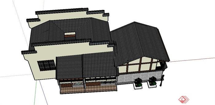 古典中式两层商业综合四合院建筑设计SU模型(3)