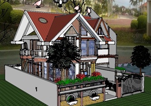 现代风格二层小别墅住宅建筑设计SU(草图大师)模型