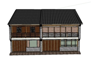 古典中式两层住宅建筑设计SU(草图大师)模型