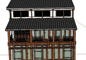 某三层古典中式住宅建筑设计SU(草图大师)模型