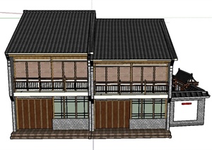 某古典中式两层联排住宅建筑设计SU(草图大师)模型