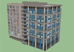 多层商业办公建筑设计SU(草图大师)模型