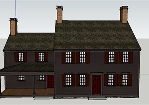 某两层两排乡村住宅建筑设计SU(草图大师)模型