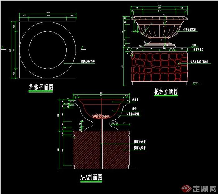 圆形花钵设计CAD施工图(1)