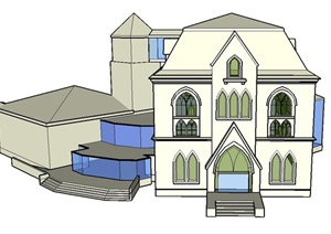 某两层行政办公楼建筑设计SU(草图大师)模型