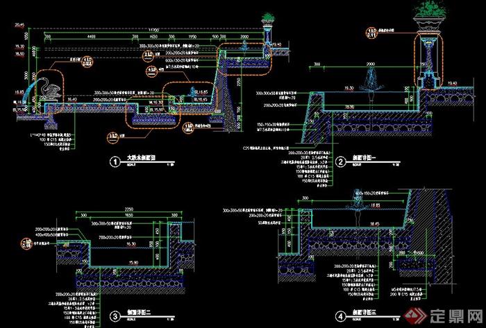 园林景观雕塑跌水景观施工图