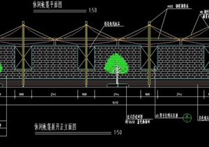 园林景观张拉膜与景墙组合设计CAD施工图