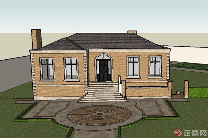 某两层庭院别墅建筑设计SU模型(1)