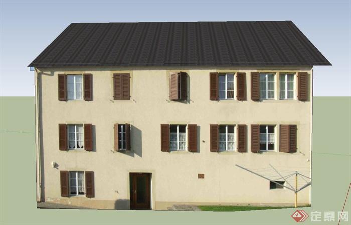某三层瓦面乡村居民住宅建筑设计SU模型(1)