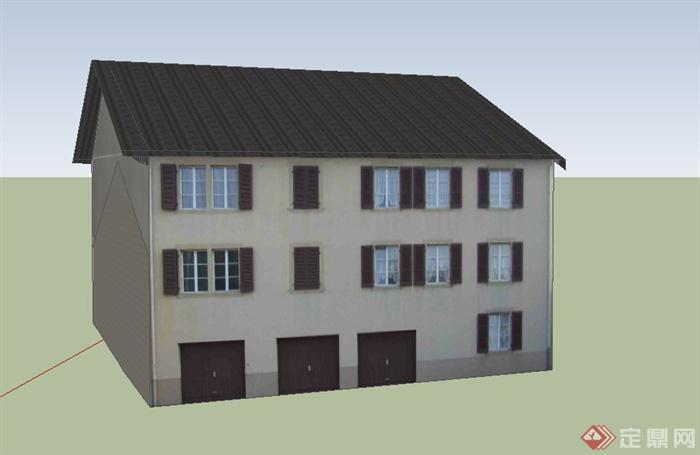 某三层瓦面乡村居民住宅建筑设计SU模型(3)