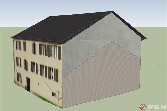 某三层瓦面乡村居民住宅建筑设计SU模型(2)