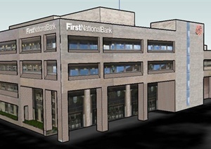 现代多层银行办公楼建筑设计SU(草图大师)模型
