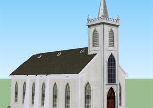 欧式风格单层教会教堂建筑设计SU(草图大师)模型