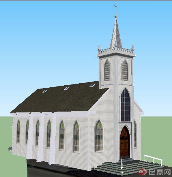 欧式风格单层教会教堂建筑设计su模型(1)