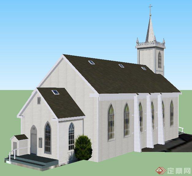 欧式风格单层教会教堂建筑设计su模型(2)