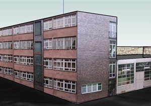 现代组合多层办公楼建筑设计SU(草图大师)模型