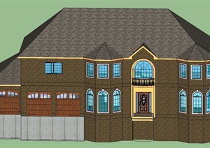 某欧式风格两层组合别墅建筑设计SU(草图大师)模型