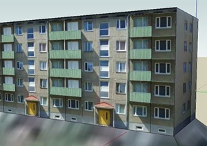 现代五层住宅楼公寓建筑设计SU(草图大师)模型