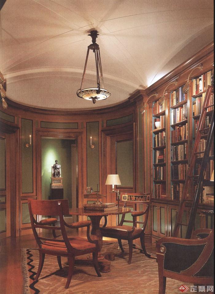 书房,吊灯,桌椅,书架