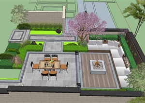 某现代风格别墅庭院景观设计SU(草图大师)模型