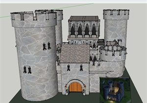 某欧式三层城堡建筑设计SU(草图大师)模型