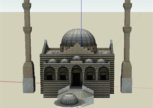 某单层欧式风格清真寺建筑设计SU(草图大师)模型