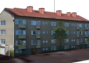 现代四层公寓住宅建筑设计SU(草图大师)模型
