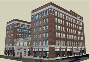 现代小高层沿街综合办公楼建筑设计SU(草图大师)模型