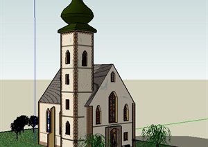 一栋欧式风格文化教堂建筑设计SU(草图大师)模型