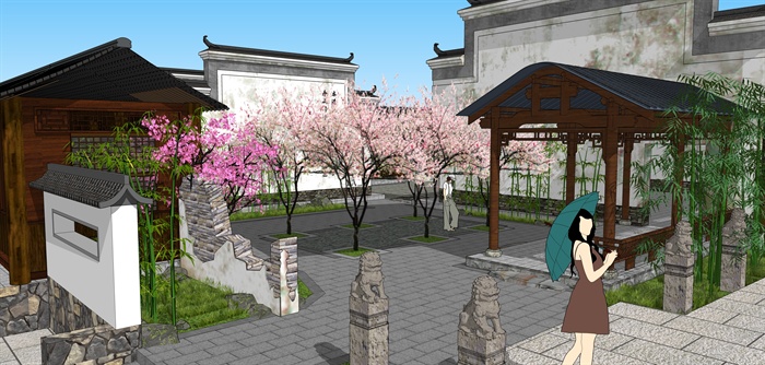 中式建筑庭院景观设计SU模型