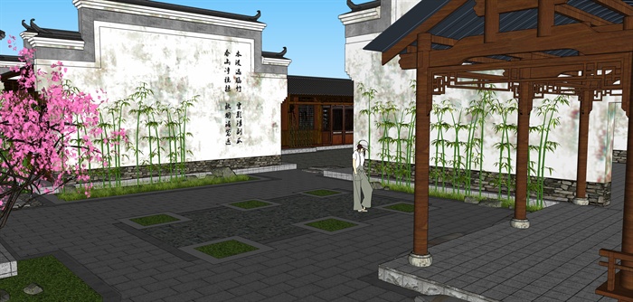 中式建筑庭院景观设计SU模型