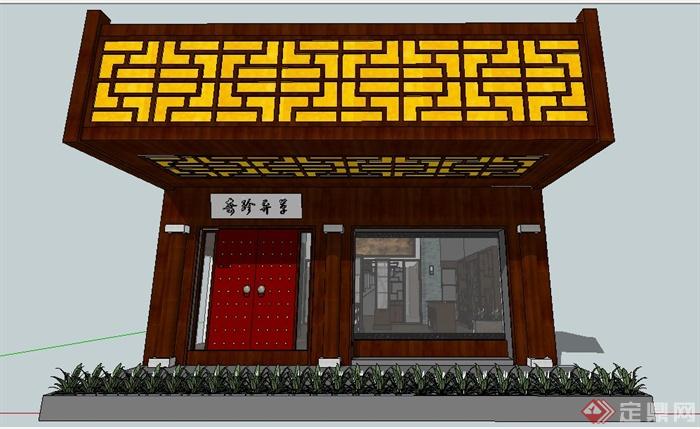 中式风格茶馆室内设计su模型（含门面设计）(3)