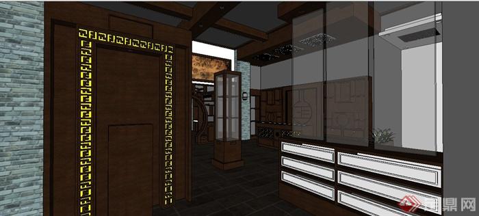 中式风格茶馆室内设计su模型（含门面设计）(4)