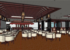 现代中式风格餐厅室内设计SU(草图大师)模型