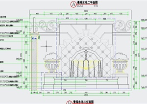 园林景观水景、景墙组合设计CAD施工图