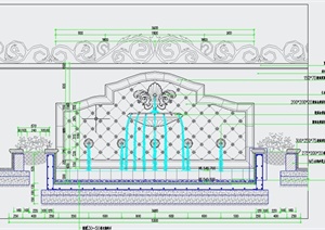 园路景观喷泉水景墙设计CAD施工图