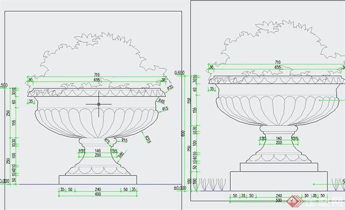 园林景观两款花钵设计CAD方案图(2)