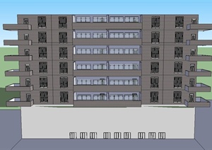现代某六层住宅平房建筑设计SU(草图大师)模型