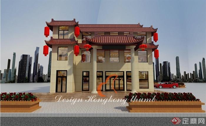 现代中式风格酒店建筑效果图(3)