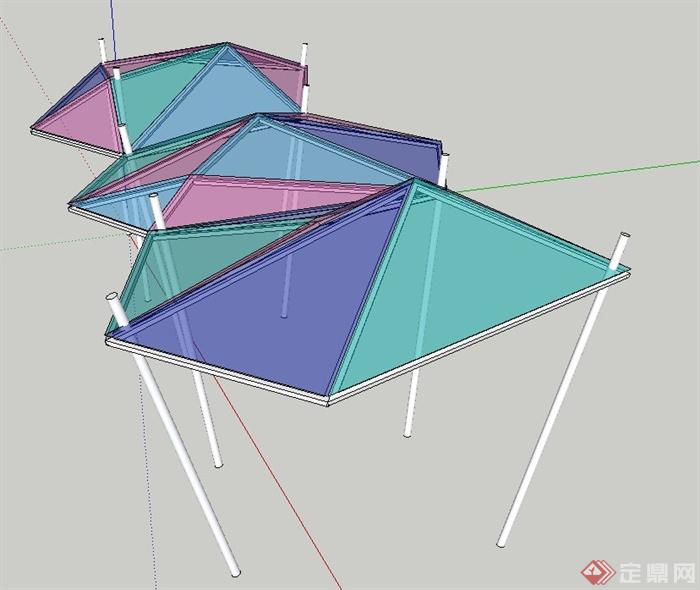 简欧现代五彩玻璃廊架设计SU模型(2)