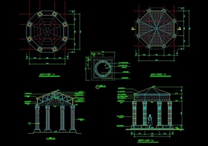 八角钢架亭设计CAD施工图