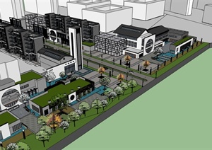 某新中式商业街综合建筑设计SU(草图大师)模型